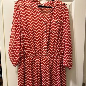 Red and white chevron dress